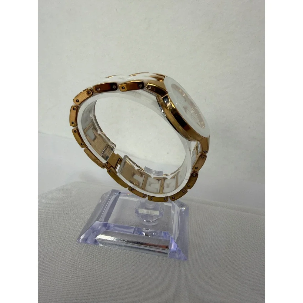 Anne Klein AK/1610 Rose Gold White Ceramic Diamond Dial Women Watch